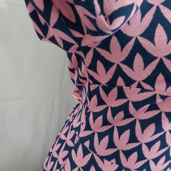 BODEN High Neck Fit&Flare Dress Pink Navy Floral Geo Size 14R Winter Autumn Chic - Picture 10 of 11